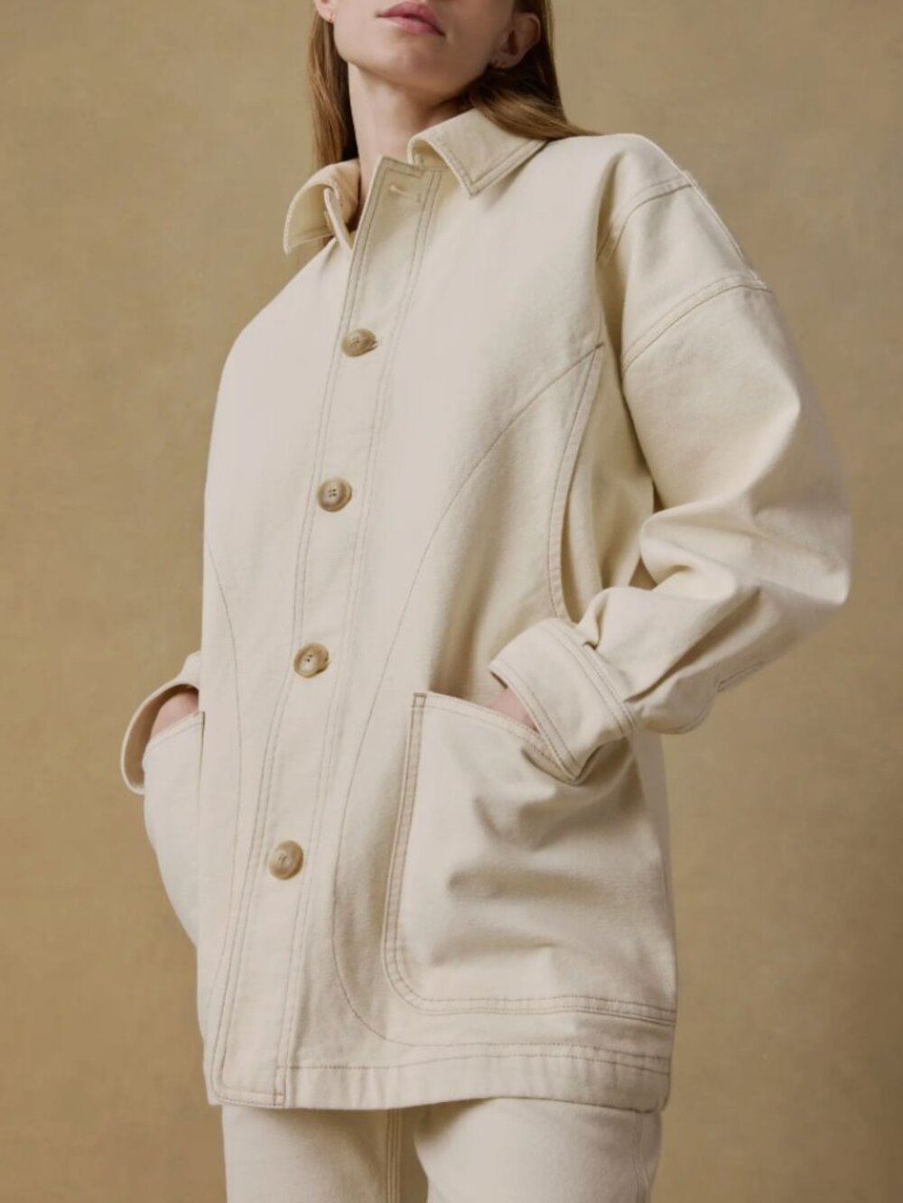 FAHERTY Sunwashed Canvas Chore Jacket (NWT) in Sea Salt, L/XL